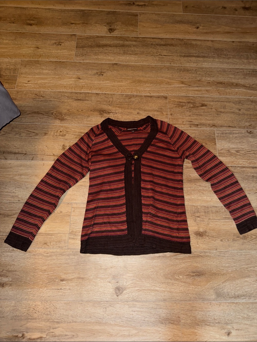 Adrienne Vittadini Silk Cashmere Blend Open Front Striped Cardigan Sweater